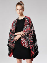 Women Ethnic Flowers Shawl Large Cloak