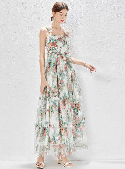 Heavy-duty Sling Floral Gauze Big Swing Dress