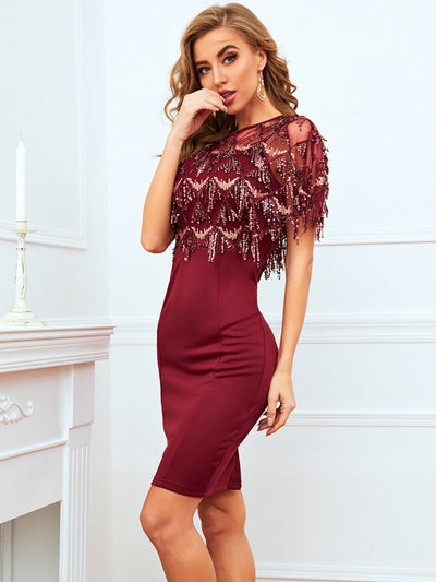 Retro Stitching Fringed Sequined Dress