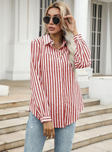 Button Cardigan Striped Lapel Shirt