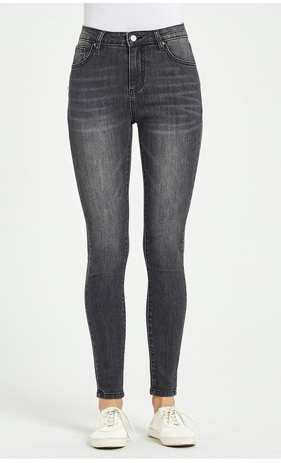 Slim-fit Grey Small Elastic Feet Denim Trousers