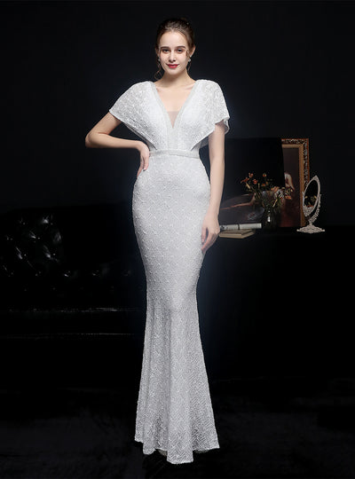 V-neck Bat Sleeve Sequins Party Dress