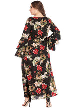 Round Neck sleeve tie printed dress long skirt