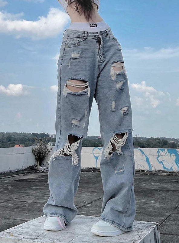 Irregular Leg Holes Straight Jeans – Lilacoo