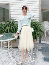 High Waist Pleated Irregular Gauze Skirt