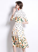 Retro Printed Lapel Short Sleeves Polka Dot Dress