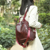 PU Outdoor Travel Soft Leather Retro Backpack