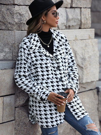 Plush Houndstooth Flannel Coat