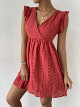 Embroidered Hollow V-neck Sleeveless Holiday Dress