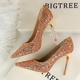 Sequin Pointed High Heel Shoes