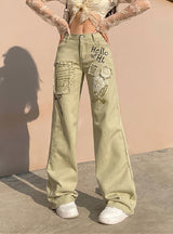 Women Letter Printed Loose Jeans