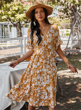 V-neck Long Print Dress