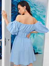 Sky Blue Off the Shoulder Dress