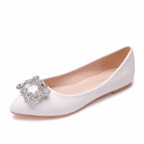 White Square Buckle Rhinestone Flat Shoes