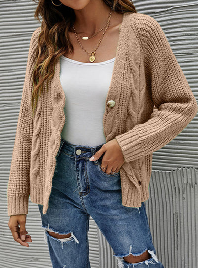 Twist Knitted V-neck Short Sweater Coat