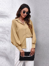 Lantern Solid Color Lapel Long Sleeve Shirt