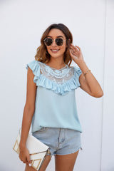 Round Neck Lace Pleated Casual Shirt