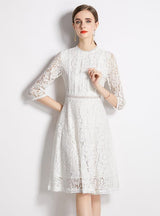 Slim Waist Lace 3/4 Sleeves Dress