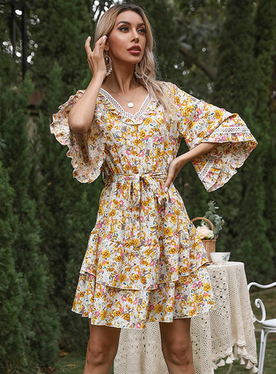 Loudspeaker Floral Ruffled Dress