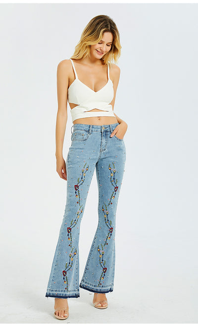 Wide-leg Pants Embroidered Horn Jeans