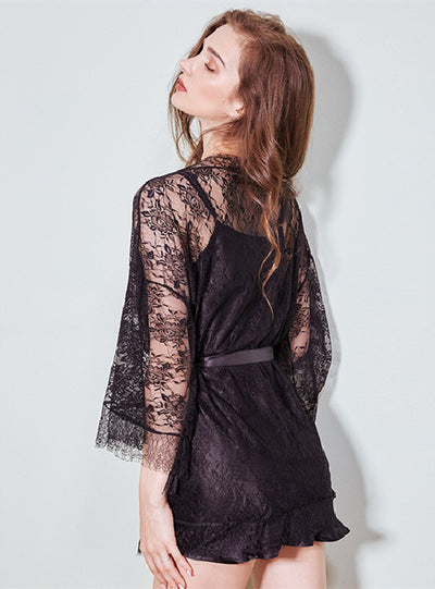 Black Ice Silk Sling Nightdress Suit