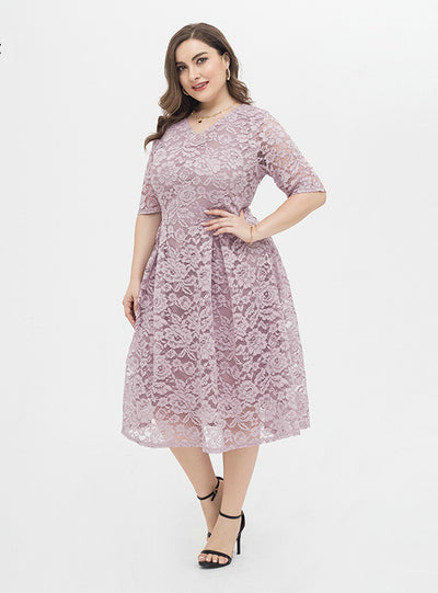 Plus Size Lace Short Sleeve Dress