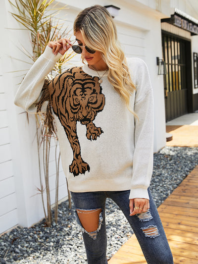 Loose Pullover Tiger Pattern Sweater