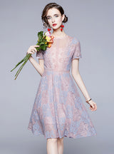 Spliced High Waist Slim Two-color Lace Dress