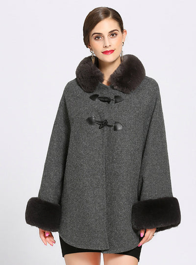 Imitation Rex Rabbit Hair Button Cardigan Cloak Shawl 