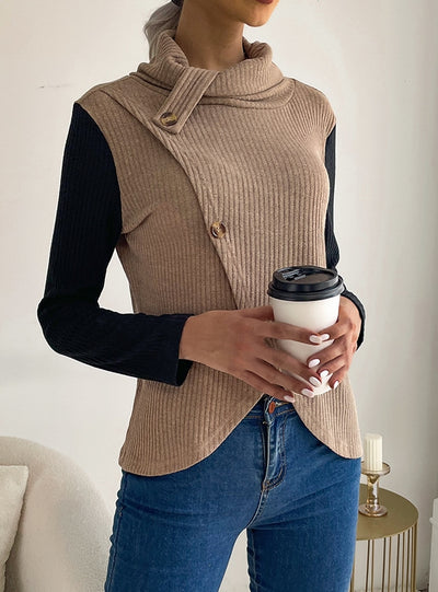 Stacked High Collar Long Sleeves Irregular Top