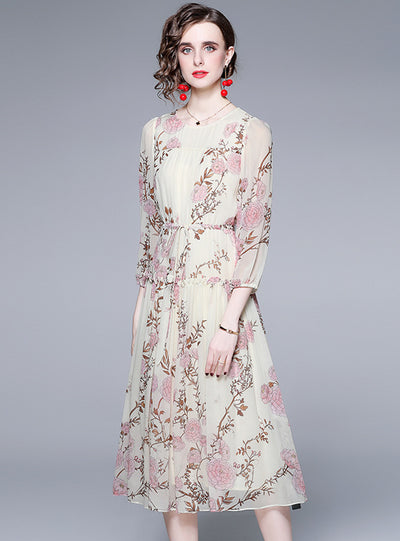 Temperament Floral Chiffon Loose Dress