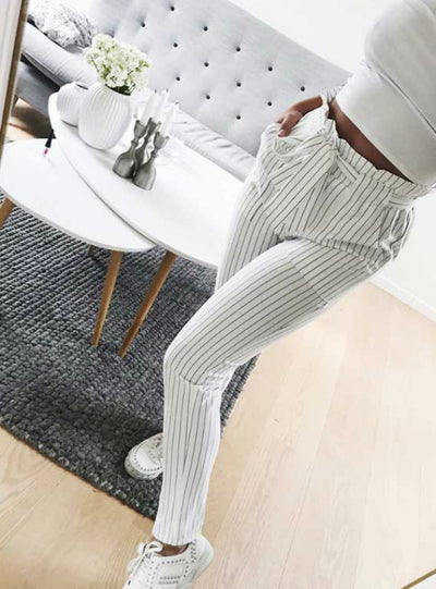 Striped Strechy Elastic High Waist Harem Pants 