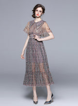 Heavy Embroidery Gauze Lace Flounces Vintage Dress