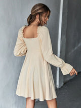 Bubble Sleeve Square Neck Long Sleeve Dress