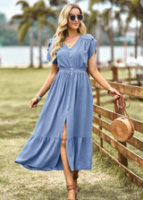 Elegant V-neck Solid Color Dress