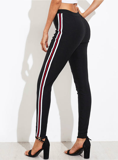 Ladies Side Striped Skinny Pants High Waist Workwear