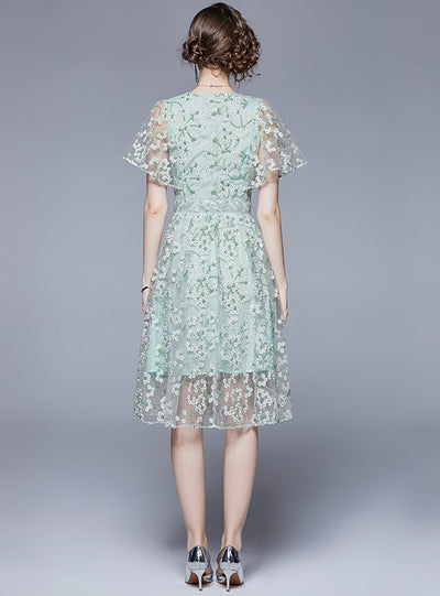 Lotus Leaf Embroidered Beaded Dress