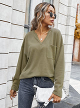 Solid Color V-neck Blouse Girl