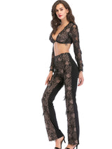 V-neck Long-sleeved Sequined Pant Suit