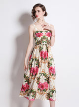 Rose Print Suspender Dress