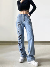 Printed Loose Straight Jeans Pants