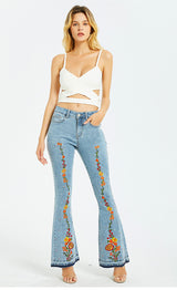 Women Embroidered Wide-leg Jeans