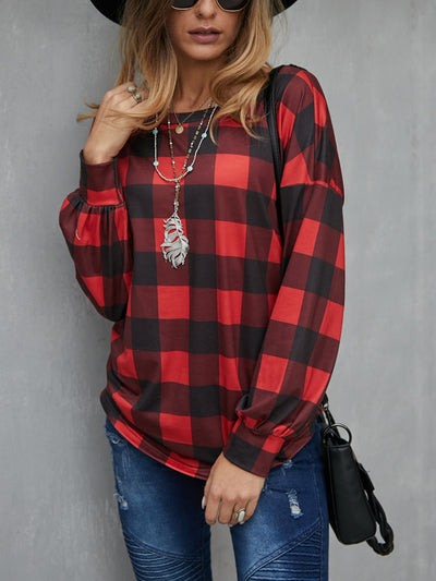 Leisure and Holiday Plaid T-shirt Top