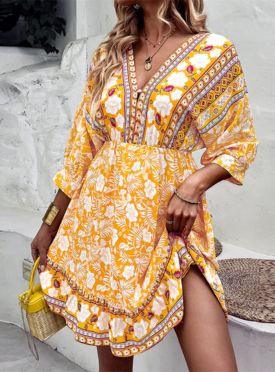 Bohemian Print Long Sleeve Dress