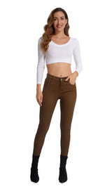 High-elastic Brown Casual Nine-minute Pants