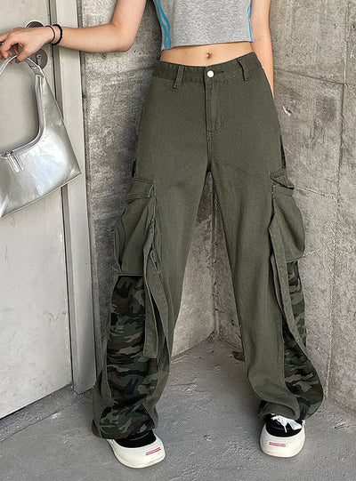 Contrasting Camouflage Overalls Jeans