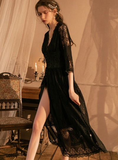 Lace Perspective Gauze Retro Suspender Nightdress