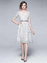 Retro Lace Flower Square Collar Dress