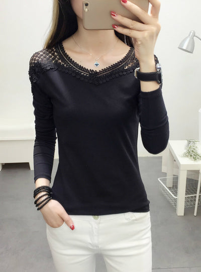 Women's Lace Long Sleeve Lace T Shirt Slim