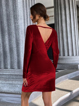 Sexy Backless Long-sleeved Velvet Dress